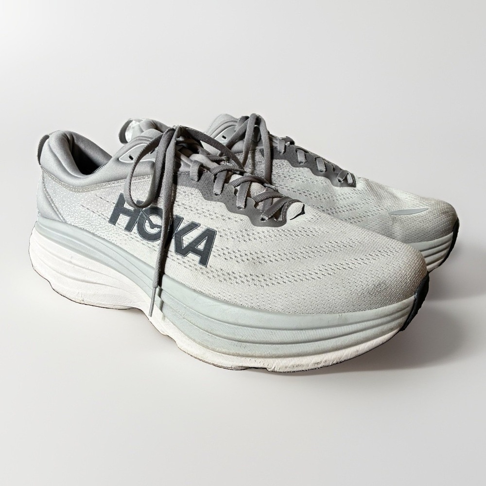 Hoka One One Bondi 8 Cushioned Running Walking Shoes Gray Grey Mens 14 2E Wide